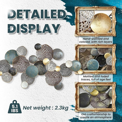 ZZYYZZ Large Metal Wall Decor, Boho Lotus Leaf Metal Wall Decoration, 3D Stacked Flower Wall Art Décor, Nautical Coastal Outdoor Wall Decor, for Living Room Bedroom Dining Room, 52.5" x 26.5"