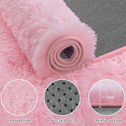 Fluffy Pink Area Rug for Bedroom Living Room Soft 8x10 Fuzzy Washable Rugs Non-Shedding Indoor Plush Rug for Nursery Kids Room Dorm Room Home Decor, High Pile Shaggy Floor Carpets(Pink 8'x10')