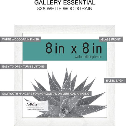 MCS Gallery Essential Picture Frame Set 8x8 White Woodgrain, Square Gallery Wall Hanging Picture Frames for Photos & Art Prints (2-Pack)