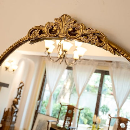 30‘’ Antique Gold Round Wall Mirror with Metal Flower Carving Frame, Small Vintage Retro Baroque Mirror Ornate, Vanity Mirror for Bathroom, Fireplace,Entryway, Living Room (round vindage gold