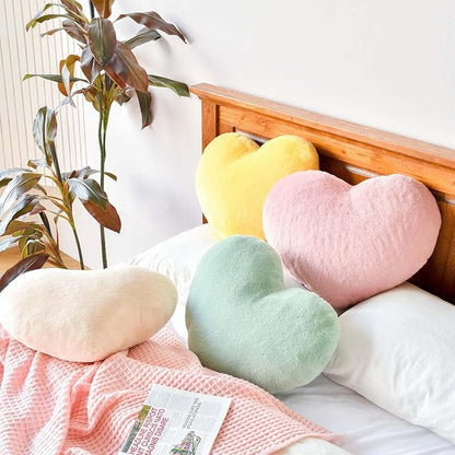 XVTRU Dusty Pink Heart Pillows, Cute Heart Decorative Pillow, Heart Shaped Throw Pillows for Bed, Faux Rabbit Fur Plush Hoom Decor Pillow Cushion for Chair Sofa Living Room (Large-19.6"x15.7")