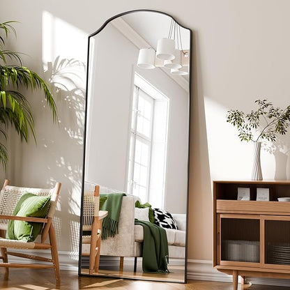 BEAUTYPEAK Full Length Mirror, Full Body Mirrors with Unique Arched Design, 71"x30" Floor Mirror with Aluminum Alloy Frame, Standing Hanging or Leaning for Bedroom and Living Room, Black
