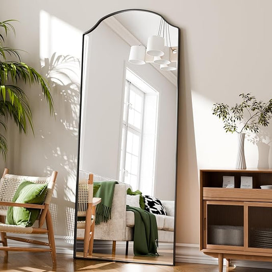 BEAUTYPEAK Full Length Mirror, Full Body Mirrors with Unique Arched Design, 71"x30" Floor Mirror with Aluminum Alloy Frame, Standing Hanging or Leaning for Bedroom and Living Room, Black