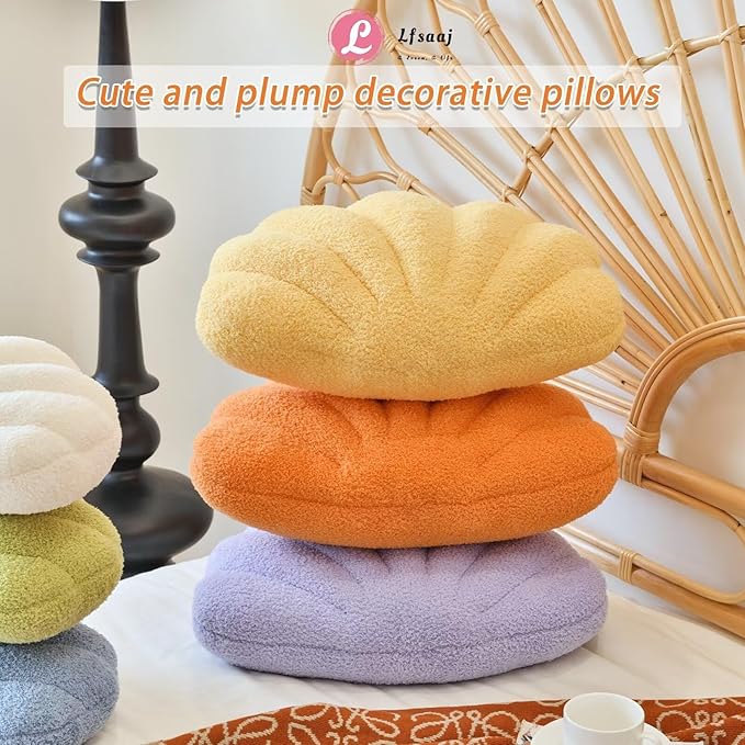 Lfsaaj Seashell Throw Pillows, Shell Shaped Throw Pillows, 18 Inch Soft Home Decorative Pillow Plush Cushion for Bed Couch Living Sofa Room Decor Accent Throw Pillow (Lavender 18Inch)