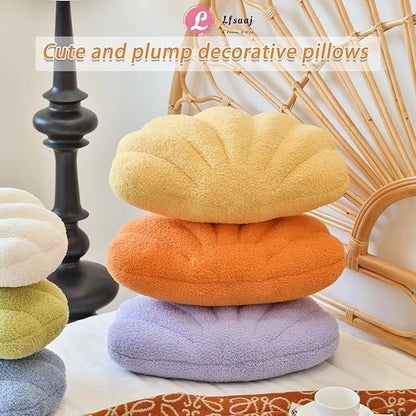 Lfsaaj Lavender Seashell Throw Pillows, Shell Shaped Throw Pillows, 13 Inch Soft Home Decorative Pillow Plush Cushion for Bed Couch Living Sofa Room Decor Accent Throw Pillow