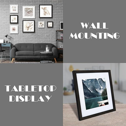 Hongkee 11x11 Black Picture Frame set of 3, Made of Wooden Square Photo frame - Displays 8x8 Picture With Mat or 11 x 11 Without Mat, Desktop and Wall Mounting Collage Frame set
