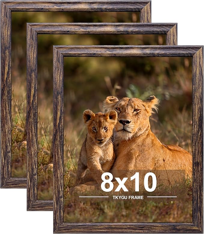 8x10 Picture Frame set of 3,Woode Frame Wall Hanging or Tabletop, 8 by 10 Wall Gallery Poster Photo Frame Brown with Shatter Resistant Plexiglass,best gift