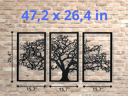 Vailla Tree of Life Wall Art 3pcs Family Tree Wall Decor 3D Wooden Wall Hanging Sculpture Modern Home Decoration 3 Panels Textured Sculptures for Living Room Bedroom Office Dinnig Room