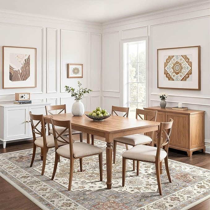 9x12 Area Rug Living Room: Washable Boho Large Neutral Vintage Soft Rugs Stain Resistant Farmhouse Non-Slip Indoor Floor Carpet for Bedroom Nursery Kids Playroom Office Dining Room- Orange Beige