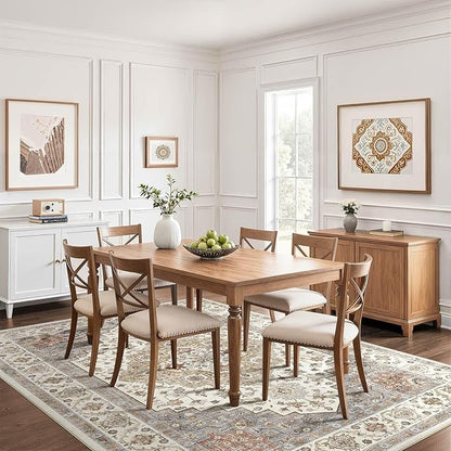7x10 Area Rug Living Room: Washable Boho Large Neutral Vintage Soft Rugs Stain Resistant Farmhouse Non-Slip Indoor Floor Carpet for Bedroom Nursery Kids Playroom Office Dining Room- Orange Beige