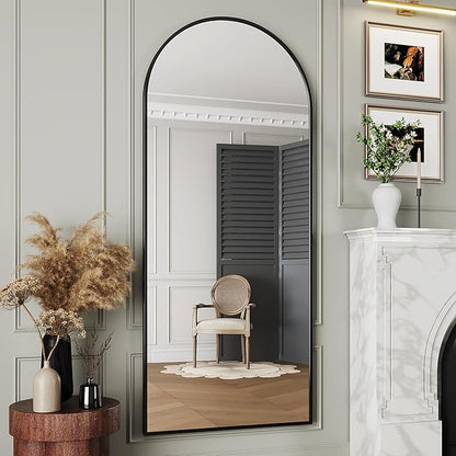 Antok Full Length Floor Mirror Arched Standing Mirror with Aluminum Frame - Freestanding Wall Mount Leaning Body Mirror for Bedroom Living Room Entryway, 58" L x 18" W, Black