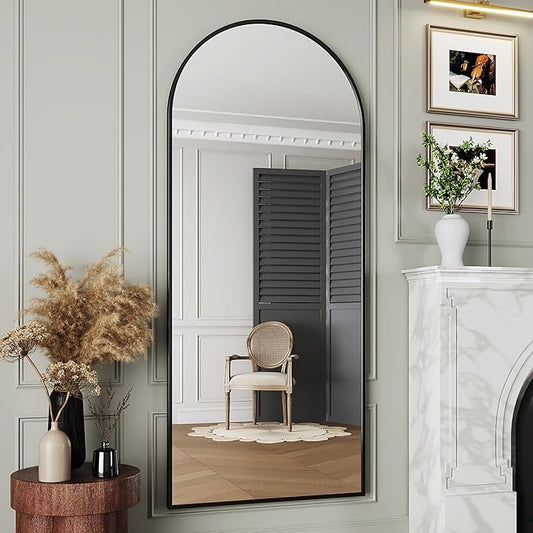 Antok Full Length Floor Mirror Arched Standing Mirror with Aluminum Frame - Freestanding Wall Mount Leaning Body Mirror for Bedroom Living Room Entryway, 58" L x 18" W, Black