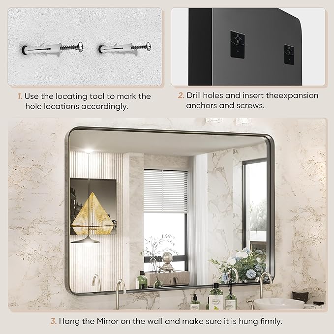 NEWBULIG 24"x36" Black Wall Mirror, Bathroom Mirrors for Over Sink, Matte Metal Framed Vanity Mirror with Tempered Glass, Entryway, Living Room, Bedroom