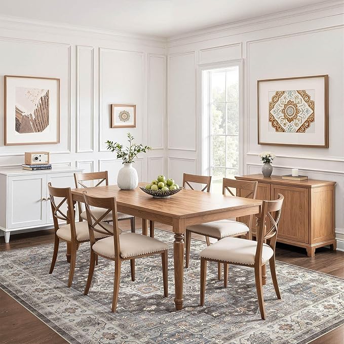 6x8 Area Rug Living Room: Washable Boho Large Neutral Vintage Soft Rug Stain Resistant Farmhouse Non-Slip Indoor Floor Carpet for Bedroom Nursery Kids Office Dining Room Playroom- Grey Brown