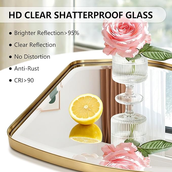 POZINO Irregular Beveled Mirror, 53"x25" Large Asymmetrical Aesthetic Wall Mirror with Gold Metal Frame, Premium Organic Shaped Mirrors for Living Room Bedroom Hallway Entryway, Leaning/Wall-Mount