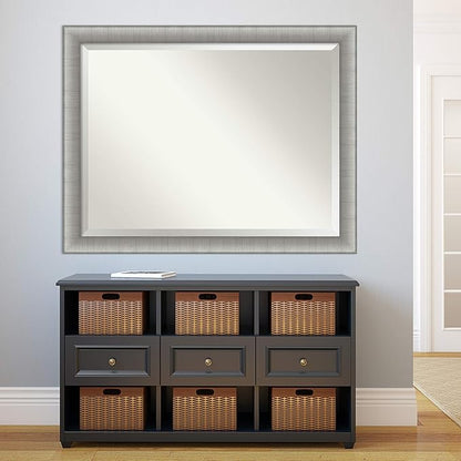 Amanti Art Silver Bathroom Mirror for Over Sink, 35x45 Elegant Brushed Pewter Rectangle Vanity Mirror, X-Large Casual Frame, Hangs Horizonally and Vertically, Bathroom Wall Decor, Beveled Edge