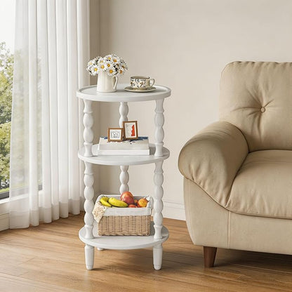 HOOBRO Round Side Table for Small Space, 3-Tier Small Round End Table with Rubberwood Leg, Accent Bedside Table, Circle Nightstand, Living Room, Bedroom, Sofa Couch, White WT218BZ01