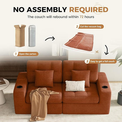 80" Boneless Loveseat Sofa in a Box,No Assembly Required Comfy Deep Seat Cloud Couch,Modern Small Couches for Living Room, Bedroom,Apartment,Caramel 1 PCS