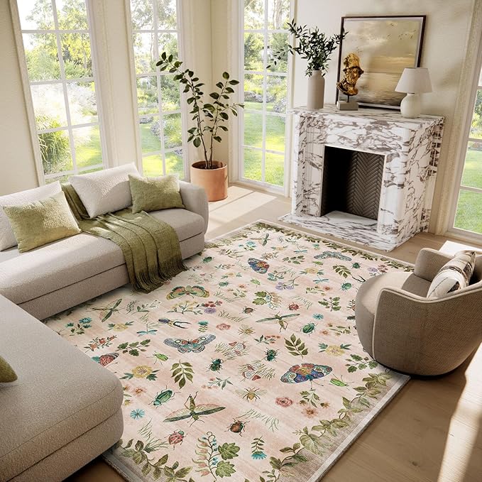 Machine Washable Rugs for Living Room: 6x9 Area Rugs Bedroom Rug Stain Resistant Non Slip Low Pile Soft Lightweight Carpet for Kitchen Dining Room Nursery Kids Room Home Office Farmhouse