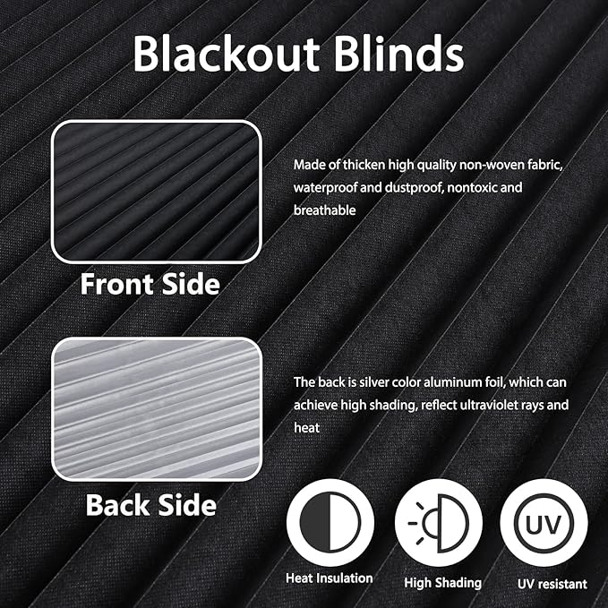 Window Blinds Cordless Blackout No Drill Cut to Size Clip On Stick On Self Adhesive Temporary Blinds Pleated Paper Blinds for Windows Doors Shades for Home Nursery Bedroom Kitchen Bathroom