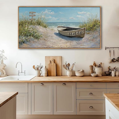 AJAZIKO Coastal Canvas Wall Art Paintings - Beach Wall Pictures for Living Room with and Ocean Themes - Boat Wall Decor and Ocean Wall Art for Home Artwork for Walls 20×40IN