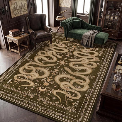 Garvee Snake Gothic 8x10 Area Rug Dark Whimsical Moody Witchy Unique Soft Thin Large Carpet for Living Room Bedroom Dining Room Playroom Indoor Decor Low Pile TPE Backing Brown