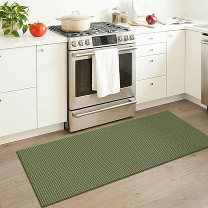 KOZYFLY Woven 2x5 Entry Runner Rug, Washable Runners for Entryway, Non Slip Hallway Rug, Small Throw Carpet Runner for Kitchen, Bedside, Hall, Bathroom, Olive Green/Earthy Green