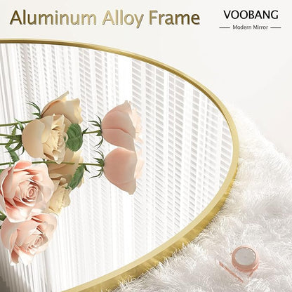VooBang Round Mirror 36" Gold Wall Mounted Circle Mirrors Vanity Mirror with Aluminum Alloy Frame Modern Decoration for Bathroom, Living Room, Vanity, Bedroom, Entryway