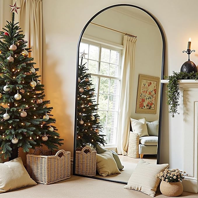 78''x38'' Oversized Full Length Mirrors, Arched Floor Mirror with Stand, Full Body Large Standing Mirror/Leaning/Hanging Wall Mounted for Living Room, Bedroom, Black