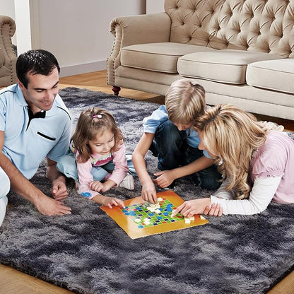 Large Area Rugs for Living Room, 6x9 Feet Fluffy Shag Fuzzy Plush Soft Bedroom Area Rugs, Indoor Floor Carpet for Kids Boys Girls Dorm Nursery Home Decor Aesthetic, Tie-Dyed Dark Gray