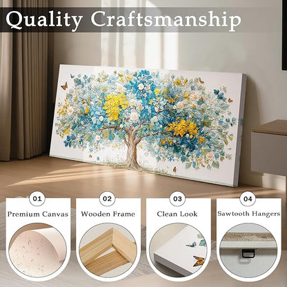 imjiayu Tree of Life Wall Art, Oversized Wall Art, Family Tree Wall Decor, Nature Butterfly Flower Plant Painting Prints, Modern Extra Large Pictures for Living Room Dining Room Office Hotel 29"x57"