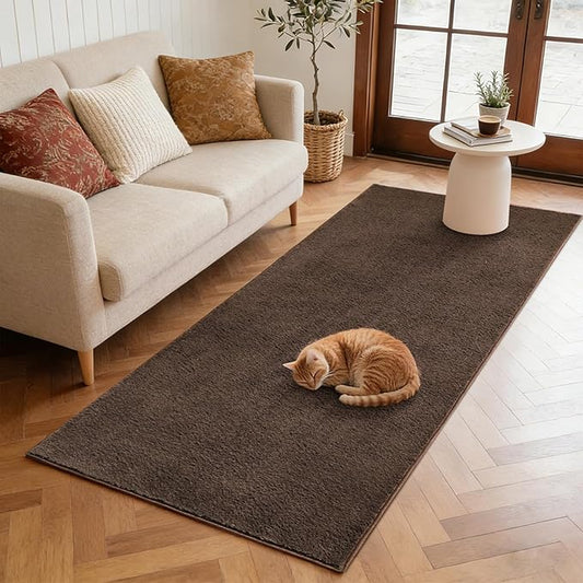 FinRèc 2x6 Washable Runner Rugs for Kitchen Hallway Bedroom, Low Pile Thin Rug Solid Color, Non-Slip Carpet Indoor for Home Decor (Pure Brown)