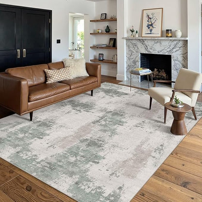 5x7 Area Rugs for Bedroom Living Room,Non-Slip Washable Modern Green Abstract Rugs for Dining Room, Foldable Thin Indoor Carpet Stain Resistant(Grey Green)