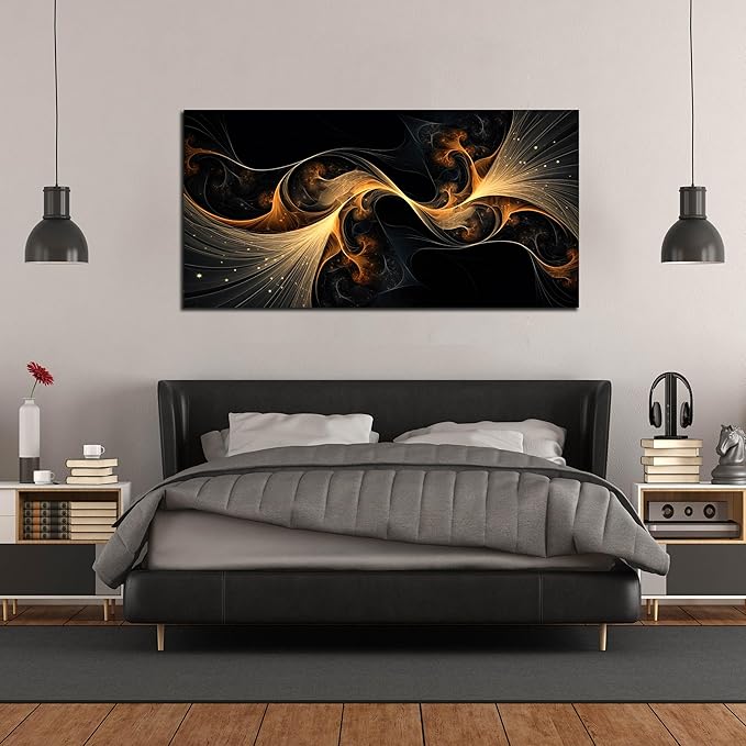 Ouzzlie Large Black Wall Art Abstract Wall Decor Gold Canvas Art Picture Artwork for Living Room Bedroom Office 29" x 59"