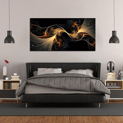 Ouzzlie Large Black Wall Art Abstract Wall Decor Gold Canvas Art Picture Artwork for Living Room Bedroom Office 29" x 59"