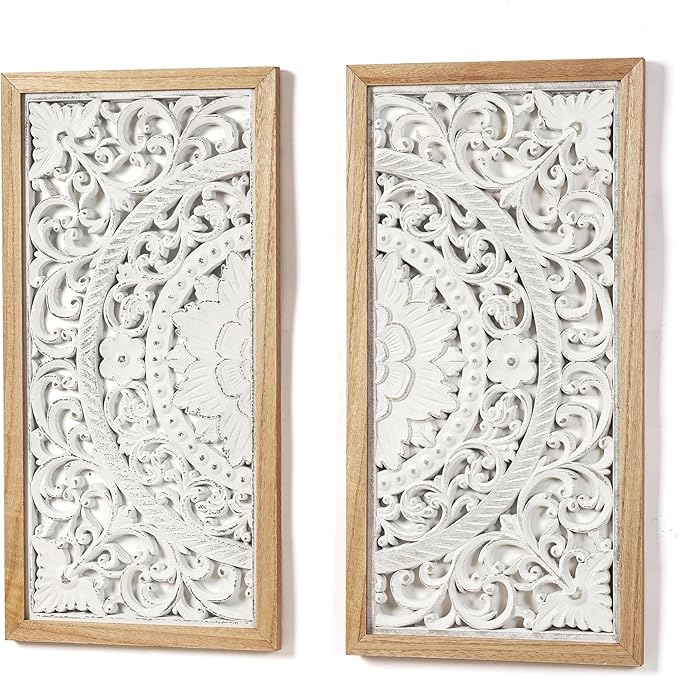 AHUONEL 2 Panel Wall Art Decor Wall Sculpture, Carved Wood Wall Decor Wall Hanging Decor, Rustic Farmhouse Wall Decor for Living Room Bedroom Entryway Hall Office Home Decor, 23"x11.5"