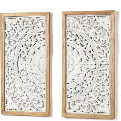 AHUONEL 2 Panel Wall Art Decor Wall Sculpture, Carved Wood Wall Decor Wall Hanging Decor, Rustic Farmhouse Wall Decor for Living Room Bedroom Entryway Hall Office Home Decor, 23"x11.5"