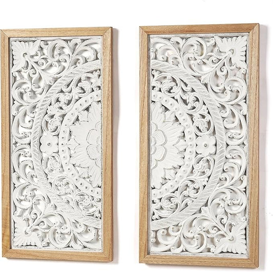 AHUONEL 2 Panel Wall Art Decor Wall Sculpture, Carved Wood Wall Decor Wall Hanging Decor, Rustic Farmhouse Wall Decor for Living Room Bedroom Entryway Hall Office Home Decor, 23"x11.5"