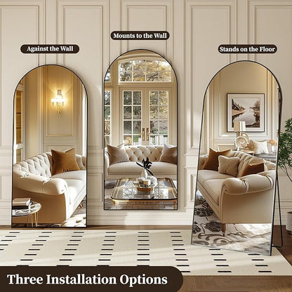 Large Black Full Length Mirror, 71''x32 Arched Floor Mirror for Bedroom, Oversized Full Body Mirror with Stand, Tempered Glass Safety Wall Mirrors for Living Room, Bathroom, Entryway
