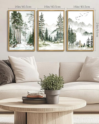 Drsoum Green Tree Forest Mountain Framed Wall Art Nature Landscape Prints Morden Wilderness Artwork Hallway Bedroom Ready to Hang 16x24in Natural Framed