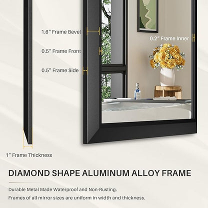 Briivue 60x40 Inch Black Bathroom Mirror for Wall, Thick Metal Framed Rectangle Mirrors for Over Sink, Bedroom, Living Room, Entryway, Anti-Rust, HD Tempered Glass