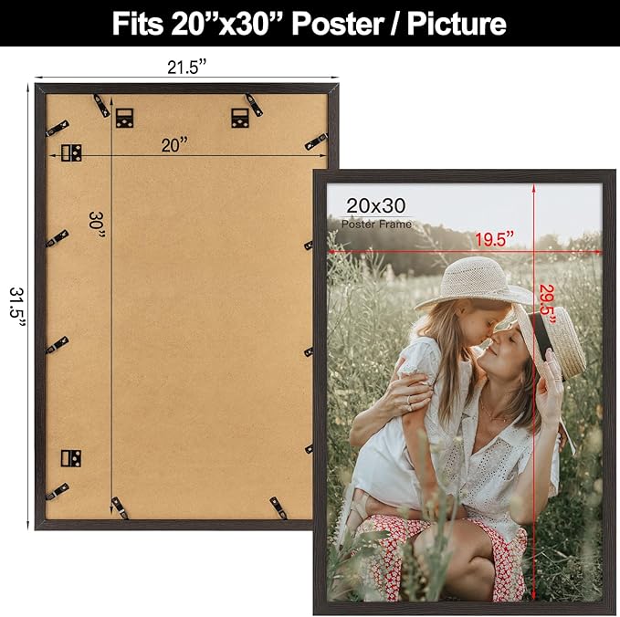 Momentworth 20x30 Frame Set of 3, Distressed Black Wood Grain 20x30 Poster Frame for Gallery Wall Mounting (3 Pack,Black)