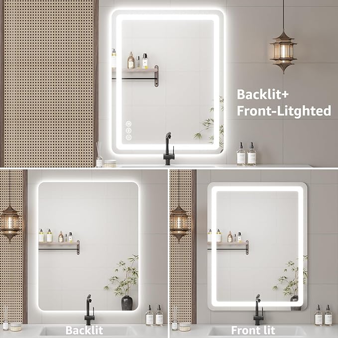 40" x 36" Led Bathroom Mirror with Lights, Anti-Fog & Tri-Color Lighting - Wall Mounted Shaving Mirror with Touch Sensor, Waterproof & Smart LED Vanity Mirror,Tempered Glass, Dimmable Smart Mirror