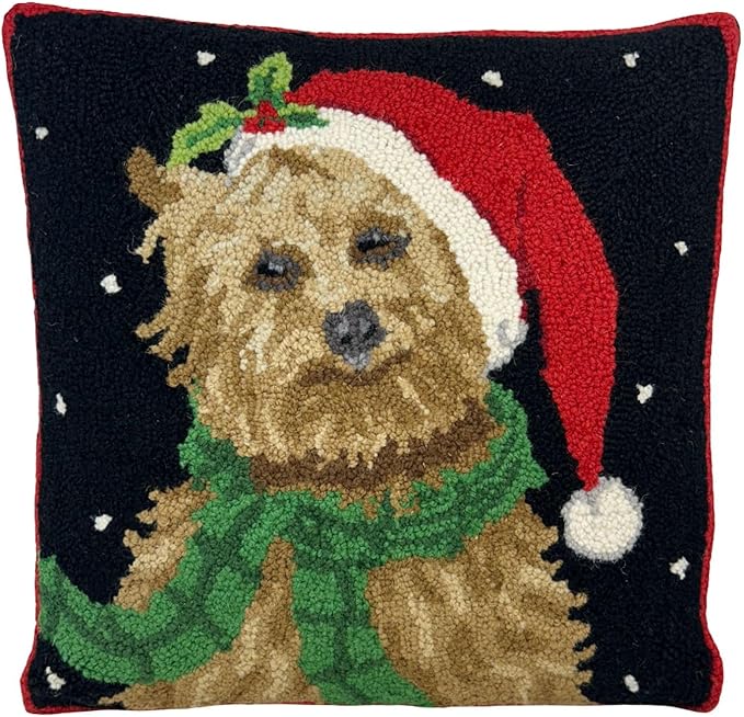 Hand Hooked Christmas Pillow - 16X16 inches Throw Pillow for Couch or Dorm (Yorkshire)
