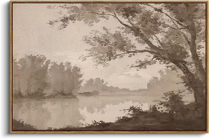 InSimSea Framed Canvas Prints Vintage Decor, Rustic Lake House Tree Landscape Paintings Wall Art, Large Scenery Countryside Farmhouse Hanging Wall Decor for Living Room Bedroom, 24x36inch