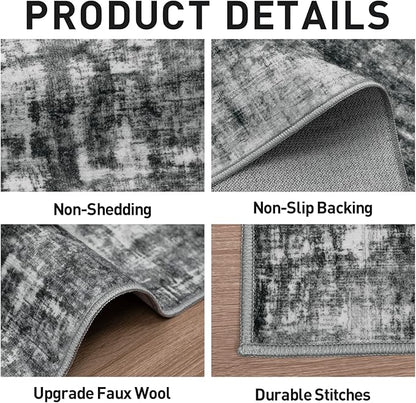 5x7 Area Rugs Washable Rug: Modern Abstract Living Room Rug Soft Anti-Skid Thin Carpet Indoor Floor Non-Shedding Carpets for Bedroom Dining Room Farmhouse Nursery Home Office - Black