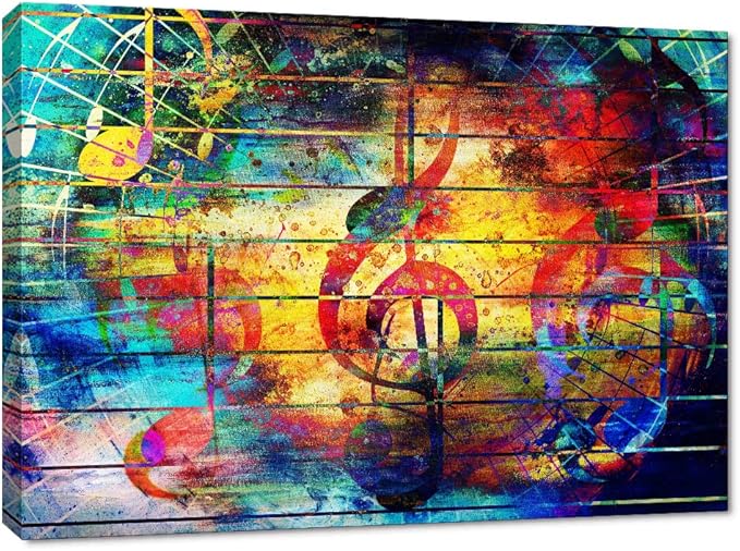 Yatsen Bridge - Street Art Style Wall Art Colorful Graffiti Melody Violin Note Picture Print Frame Modern Wall Decor Artwork for Music Room KTV Karaoke Music Painting Ready to Hang - 44x28 inch