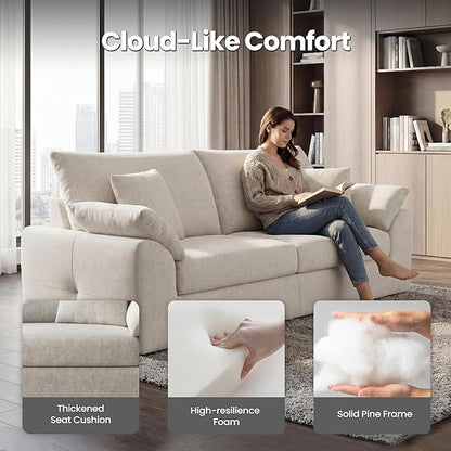 89.8" Modern Loveseat Sofa for Living Room, Cloud Boneless Couches with 4 Pillows, Mid Century Loveseat couches for Small Place, No Assembly Required, Beige
