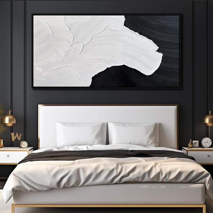 Tarfupth Black and White Abstract Wall Art for Living Room Hand-Painted Large Abstract Wave Oil Paintings Textured Artwork for Bedroom Office Home Decor 39x79 Inch