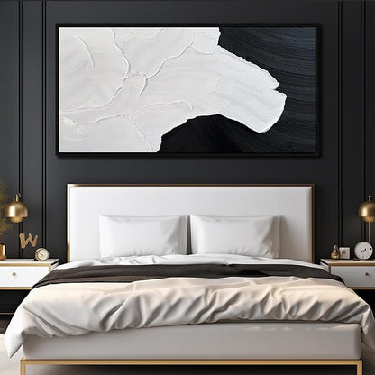 Tarfupth Black and White Abstract Wall Art for Living Room Hand-Painted Large Abstract Wave Oil Paintings Textured Artwork for Bedroom Office Home Decor 39x79 Inch